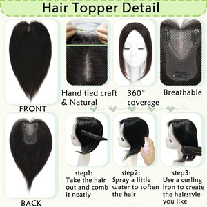 Hair Toppers for Women Real Human Hair 360° No Bangs Upgrade Lace Base Human Hair Toppers - Wigtrends