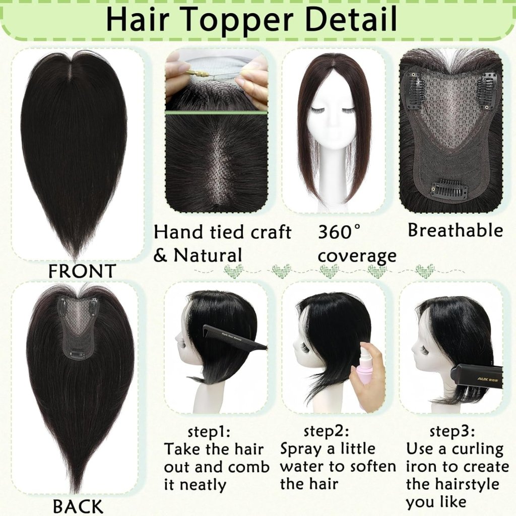 Hair Toppers for Women Real Human Hair 360° No Bangs Upgrade Lace Base Human Hair Toppers - Wigtrends