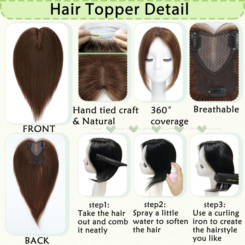 Hair Toppers for Women Real Human Hair 360° No Bangs Upgrade Lace Base Human Hair Toppers - Wigtrends