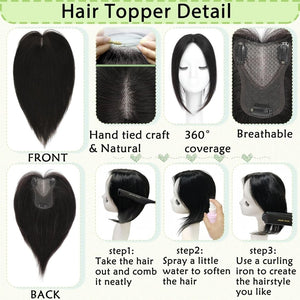 Hair Toppers for Women Real Human Hair 360° No Bangs Upgrade Lace Base Human Hair Toppers - Wigtrends