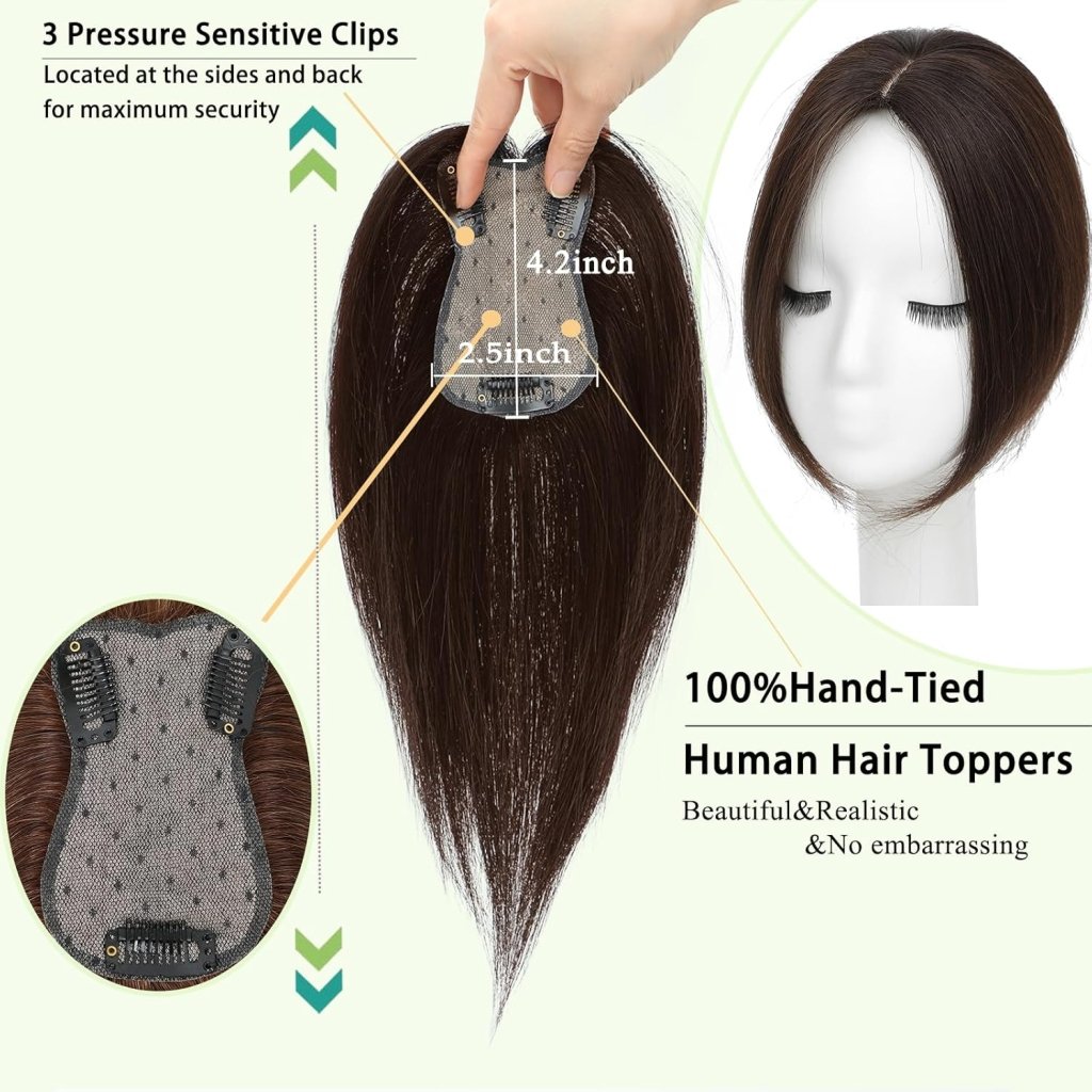 Hair Toppers for Women Real Human Hair 360°3D Bangs Hair Clip with Thinning Hair Realistic Scalp Line Hair Topper - Wigtrends