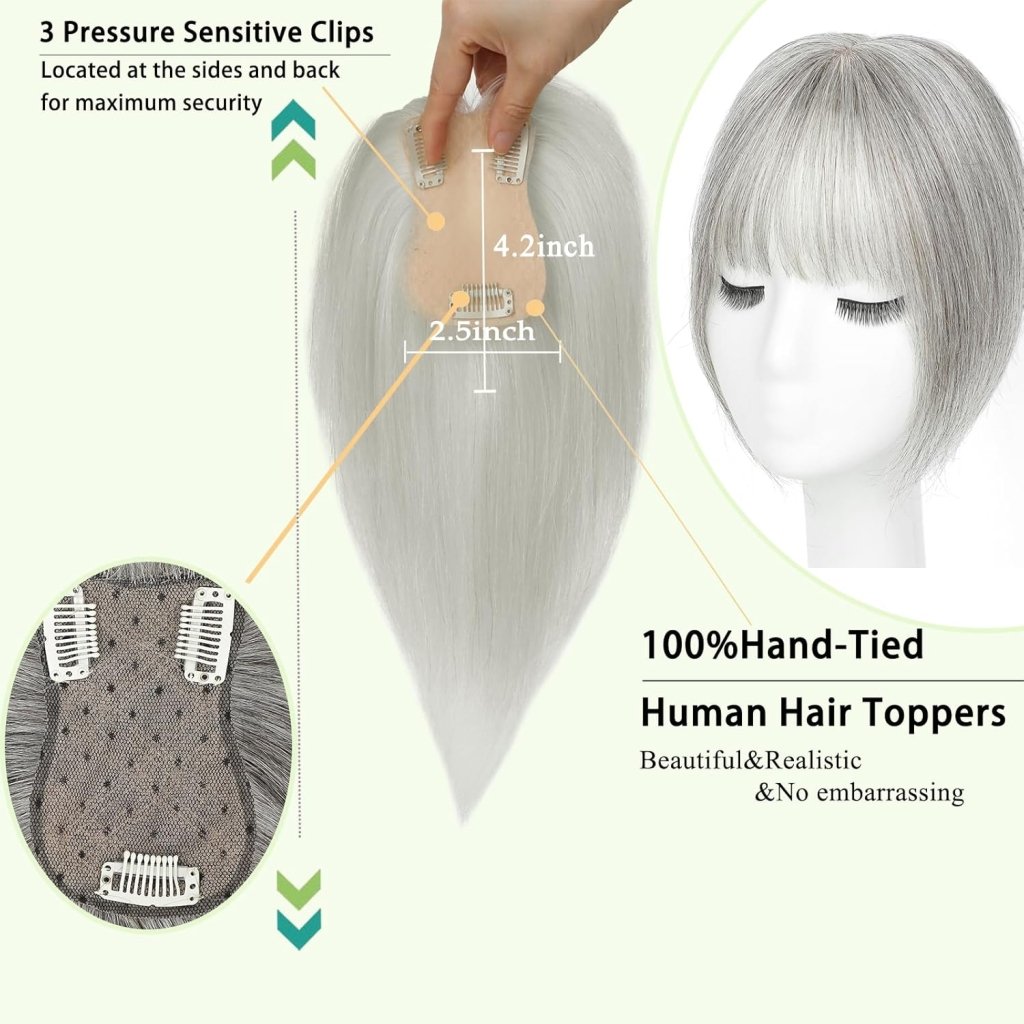 Hair Toppers for Women Real Human Hair 360°3D Bangs Hair Clip with Thinning Hair Realistic Scalp Line Hair Topper - Wigtrends