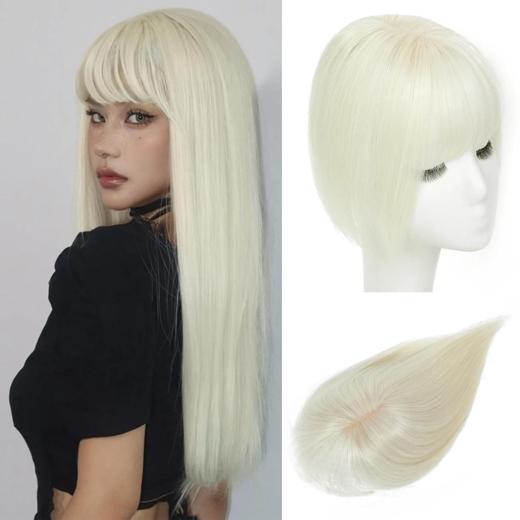 Hair Toppers for Women Real Human Hair 360°3D Bangs Hair Clip with Thinning Hair Realistic Scalp Line Hair Topper - Wigtrends