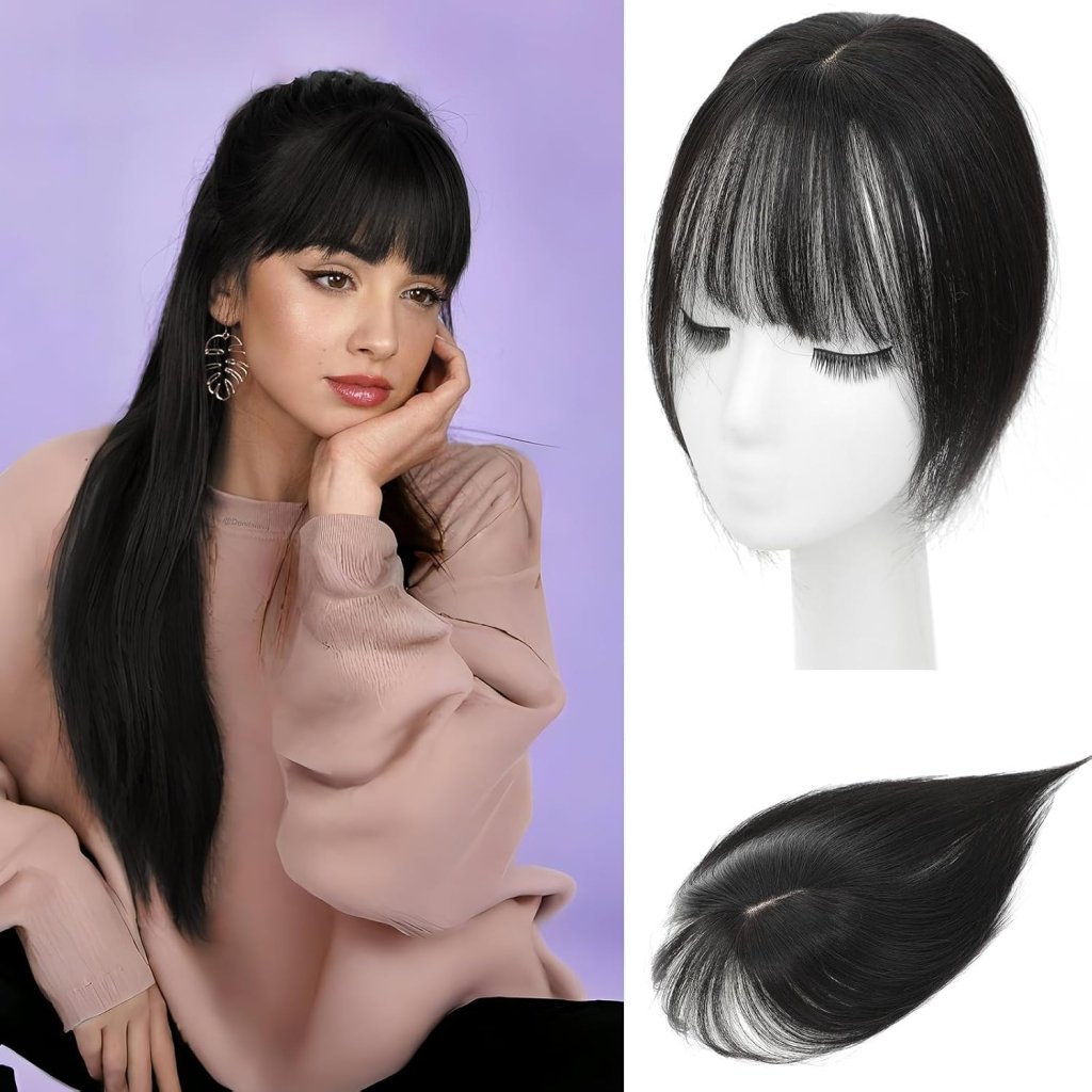 Hair Toppers for Women Real Human Hair 360°3D Bangs Hair Clip with Thinning Hair Realistic Scalp Line Hair Topper - Wigtrends