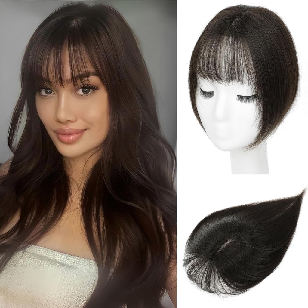 Hair Toppers for Women Real Human Hair 360°3D Bangs Hair Clip with Thinning Hair Realistic Scalp Line Hair Topper - Wigtrends