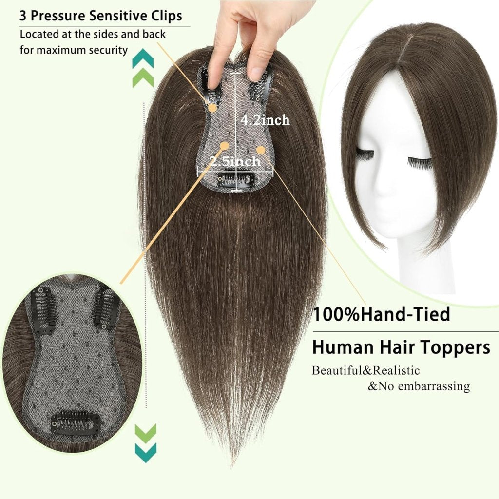 Hair Toppers for Women Real Human Hair 360°3D Bangs Hair Clip with Thinning Hair Realistic Scalp Line Hair Topper - Wigtrends