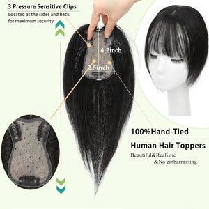 Hair Toppers for Women Real Human Hair 360°3D Bangs Hair Clip with Thinning Hair Realistic Scalp Line Hair Topper - Wigtrends