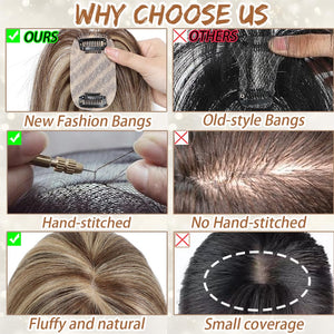 Hair Toppers for Women Real Human Hair, Bangs Hair Clip 360° 3D Cover Human Hair Topper with Bangs - Wigtrends