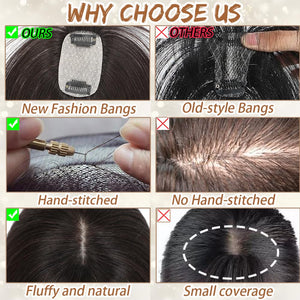 Hair Toppers for Women Real Human Hair, Bangs Hair Clip 360° 3D Cover Human Hair Topper with Bangs - Wigtrends