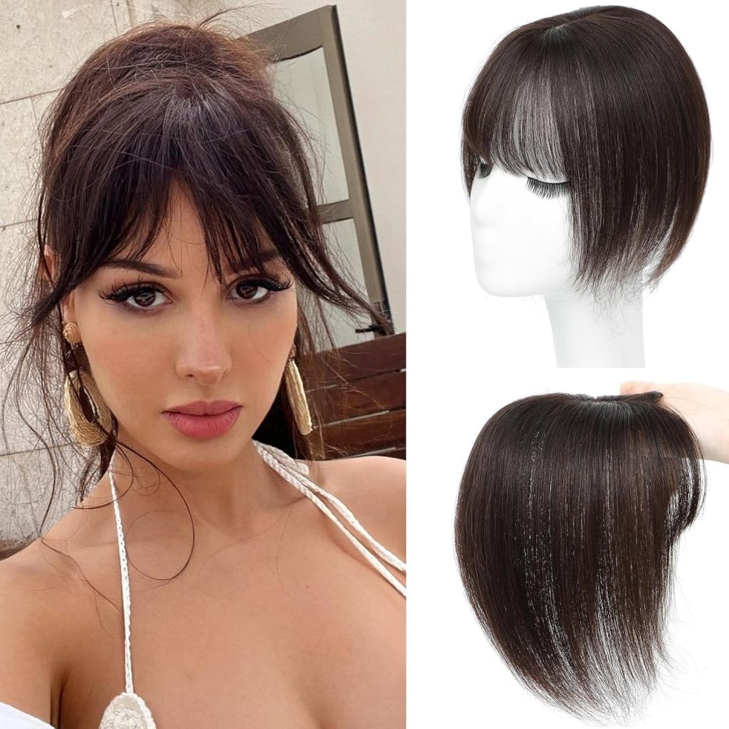 Hair Toppers for Women Real Human Hair, Bangs Hair Clip 360° 3D Cover Human Hair Topper with Bangs - Wigtrends