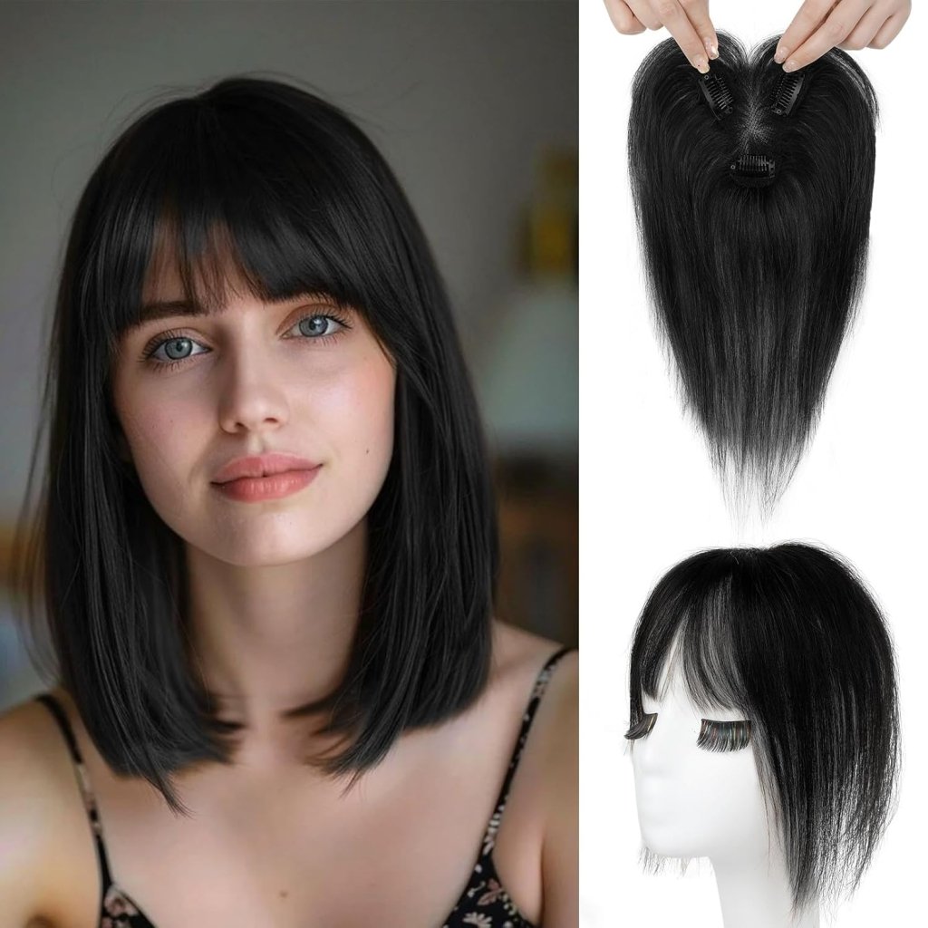 Hair Toppers for Women Real Human Hair Seamless Hair Piece with Bangs - Wigtrends