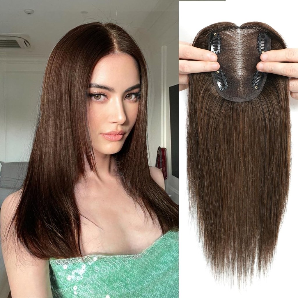 Hair Toppers for Women Real Human Hair Women Hair Pieces for Thinning Hair Wiglets Upgrade 10 * 12 cm Swiss Base Hairpieces for Thinning Hair 12inch Medium Brown - Wigtrends