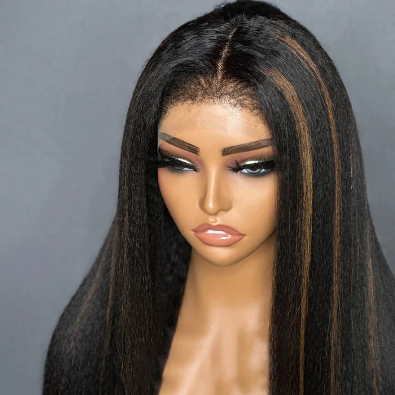 Highlight Brown Kinky Straight Human Hair Wig - Wigtrends