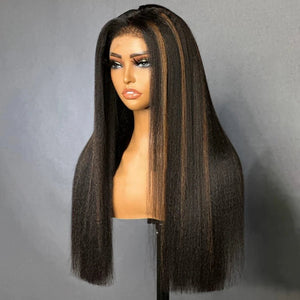 Highlight Brown Kinky Straight Human Hair Wig - Wigtrends