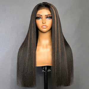 Highlight Brown Kinky Straight Human Hair Wig - Wigtrends