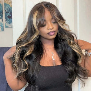 Highlight Curtain Bangs Blayage Body Wave Human Hair - Wigtrends