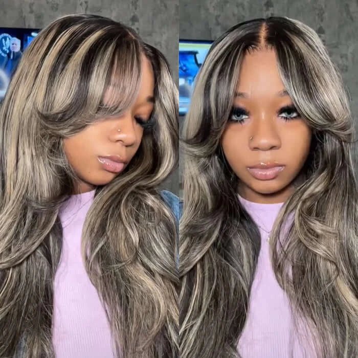 Highlight Curtain Bangs Blayage Body Wave Human Hair - Wigtrends