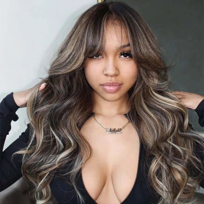 Highlight Curtain Bangs Blayage Body Wave Human Hair - Wigtrends