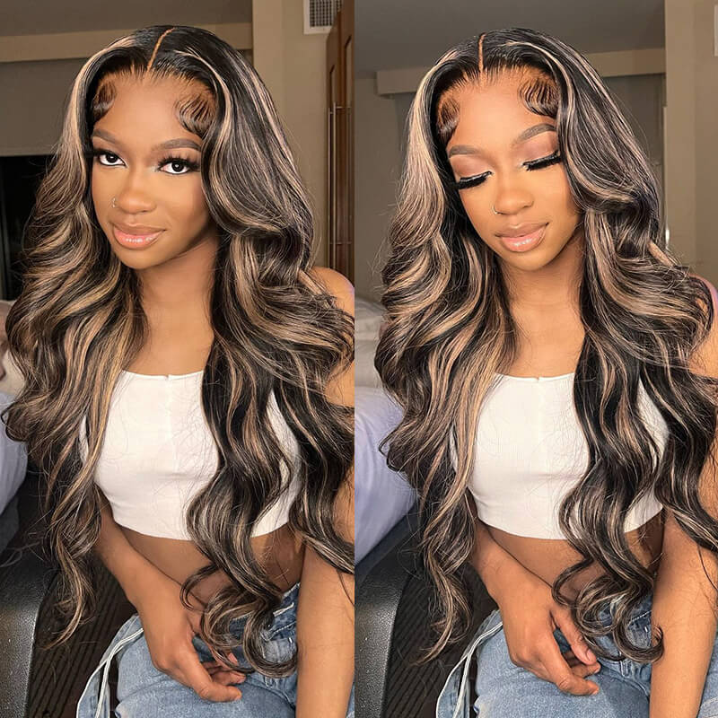 Highlights Body Wave Human Hair Wig - Real Glueless 13x4/6x5 Pre - Cut HD Lace Front Wig - Wigtrends