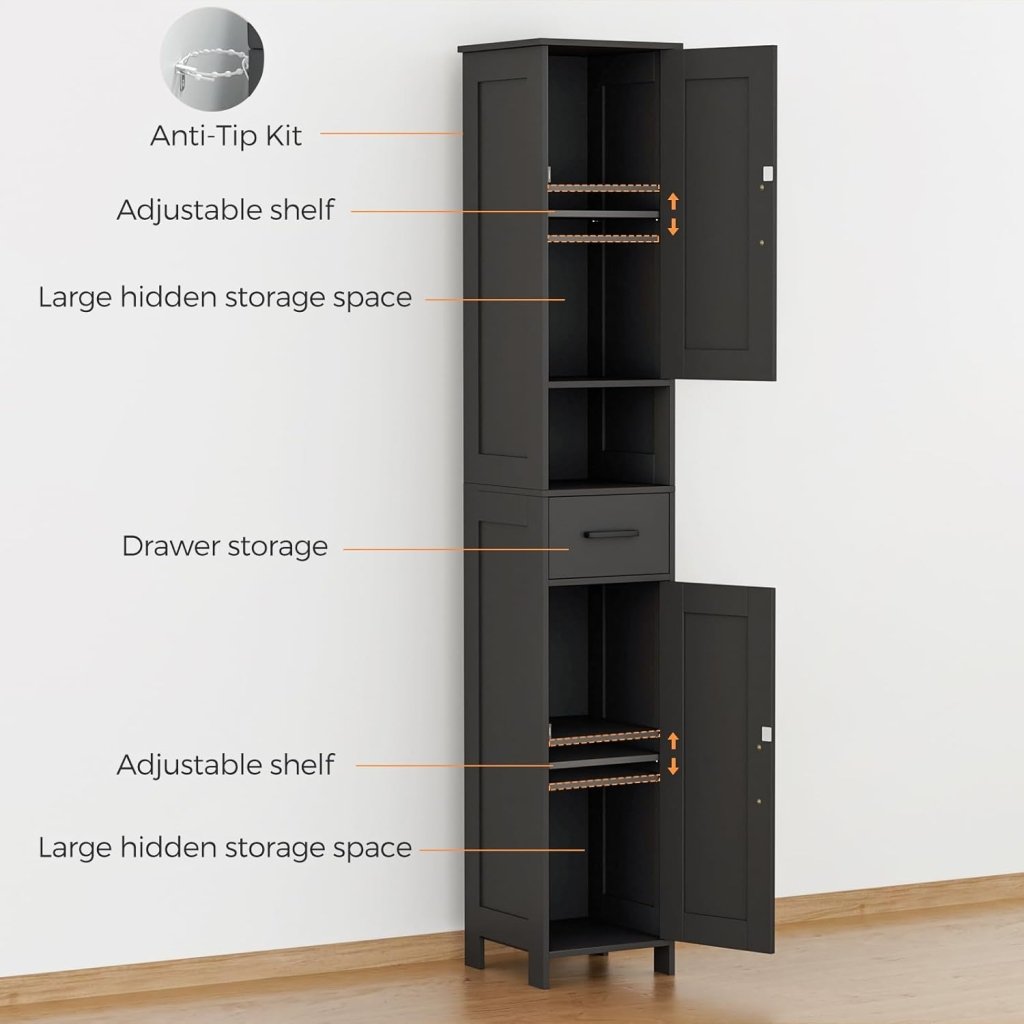 Homhedy 67" H Tall Bathroom Storage Cabinet with 2 Barn Doors and 1 Drawer, Narrow Storage Unit, Adjustable Shelves, Floor Cabinet for Bathroom, Living Room, Entryway, Kitchen, White, (15.7" W) - Wigtrends