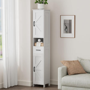 Homhedy 67" H Tall Bathroom Storage Cabinet with 2 Barn Doors and 1 Drawer, Narrow Storage Unit, Adjustable Shelves, Floor Cabinet for Bathroom, Living Room, Entryway, Kitchen, White, (15.7" W) - Wigtrends