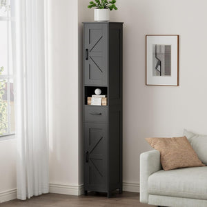 Homhedy 67" H Tall Bathroom Storage Cabinet with 2 Barn Doors and 1 Drawer, Narrow Storage Unit, Adjustable Shelves, Floor Cabinet for Bathroom, Living Room, Entryway, Kitchen, White, (15.7" W) - Wigtrends