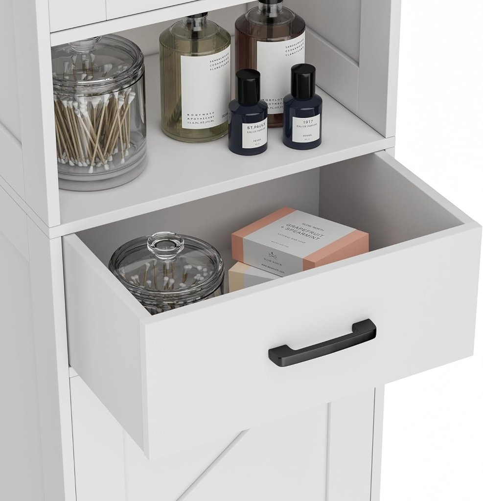 Homhedy 67" H Tall Bathroom Storage Cabinet with 2 Barn Doors and 1 Drawer, Narrow Storage Unit, Adjustable Shelves, Floor Cabinet for Bathroom, Living Room, Entryway, Kitchen, White, (15.7" W) - Wigtrends