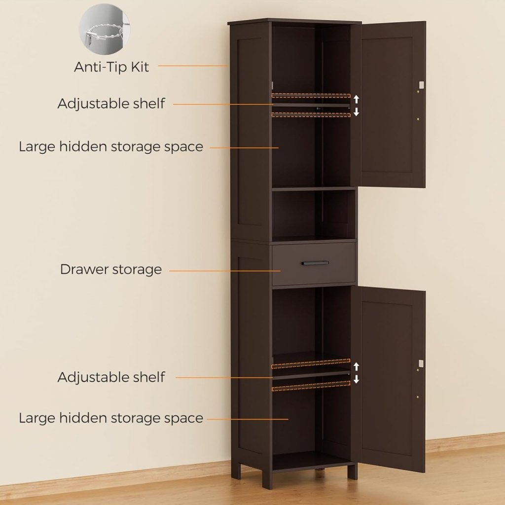 Homhedy 67" H Tall Bathroom Storage Cabinet with 2 Barn Doors and 1 Drawer, Narrow Storage Unit, Adjustable Shelves, Floor Cabinet for Bathroom, Living Room, Entryway, Kitchen, White, (15.7" W) - Wigtrends