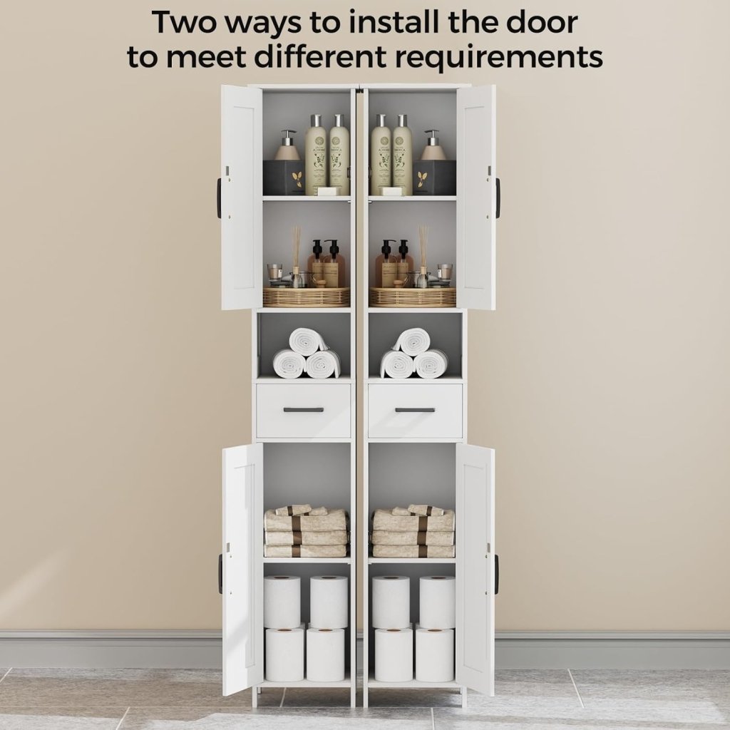 Homhedy 67" H Tall Bathroom Storage Cabinet with 2 Barn Doors and 1 Drawer, Narrow Storage Unit, Adjustable Shelves, Floor Cabinet for Bathroom, Living Room, Entryway, Kitchen, White, (15.7" W) - Wigtrends