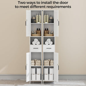 Homhedy 67" H Tall Bathroom Storage Cabinet with 2 Barn Doors and 1 Drawer, Narrow Storage Unit, Adjustable Shelves, Floor Cabinet for Bathroom, Living Room, Entryway, Kitchen, White, (15.7" W) - Wigtrends