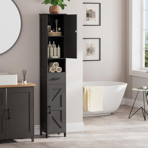 Homhedy 67" H Tall Bathroom Storage Cabinet with 2 Barn Doors and 1 Drawer, Narrow Storage Unit, Adjustable Shelves, Floor Cabinet for Bathroom, Living Room, Entryway, Kitchen, White, (15.7" W) - Wigtrends