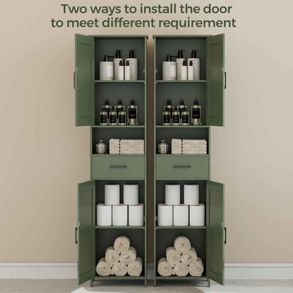 Homhedy 67" H Tall Bathroom Storage Cabinet with 2 Barn Doors and 1 Drawer, Narrow Storage Unit, Adjustable Shelves, Floor Cabinet for Bathroom, Living Room, Entryway, Kitchen, White, (15.7" W) - Wigtrends