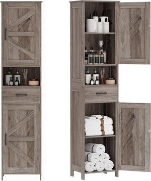 Homhedy 67" H Tall Bathroom Storage Cabinet with 2 Barn Doors and 1 Drawer, Narrow Storage Unit, Adjustable Shelves, Floor Cabinet for Bathroom, Living Room, Entryway, Kitchen, White, (15.7" W) - Wigtrends