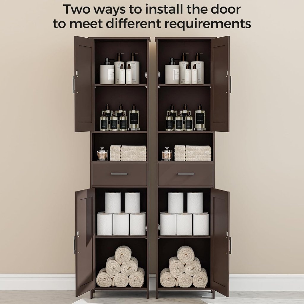 Homhedy 67" H Tall Bathroom Storage Cabinet with 2 Barn Doors and 1 Drawer, Narrow Storage Unit, Adjustable Shelves, Floor Cabinet for Bathroom, Living Room, Entryway, Kitchen, White, (15.7" W) - Wigtrends