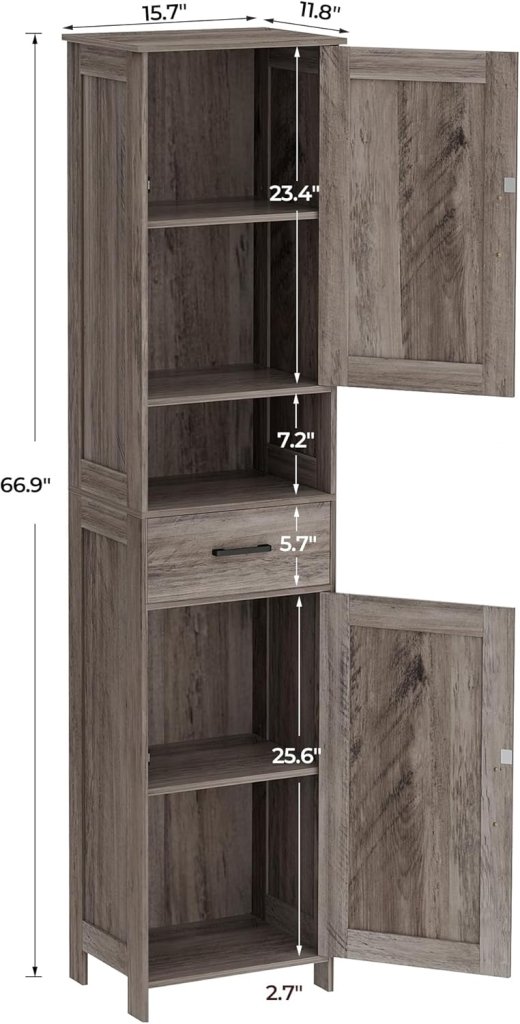 Homhedy 67" H Tall Bathroom Storage Cabinet with 2 Barn Doors and 1 Drawer, Narrow Storage Unit, Adjustable Shelves, Floor Cabinet for Bathroom, Living Room, Entryway, Kitchen, White, (15.7" W) - Wigtrends