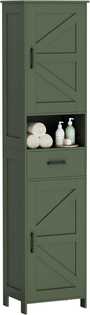 Homhedy 67" H Tall Bathroom Storage Cabinet with 2 Barn Doors and 1 Drawer, Narrow Storage Unit, Adjustable Shelves, Floor Cabinet for Bathroom, Living Room, Entryway, Kitchen, White, (15.7" W) - Wigtrends