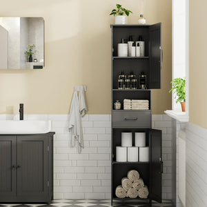 Homhedy 67" H Tall Bathroom Storage Cabinet with 2 Barn Doors and 1 Drawer, Narrow Storage Unit, Adjustable Shelves, Floor Cabinet for Bathroom, Living Room, Entryway, Kitchen, White, (15.7" W) - Wigtrends