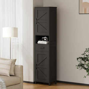 Homhedy 67" H Tall Bathroom Storage Cabinet with 2 Barn Doors and 1 Drawer, Narrow Storage Unit, Adjustable Shelves, Floor Cabinet for Bathroom, Living Room, Entryway, Kitchen, White, (15.7" W) - Wigtrends