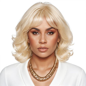 Honey Blonde Layered Shoulder Length With Bang Human Hair Short Bob Wigs - Wigtrends