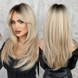 Honey Blonde Wig with Bangs Long Brown Wigs for Women Human Hair Wigs - Wigtrends