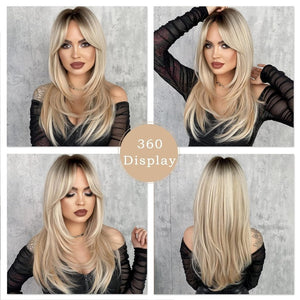 Honey Blonde Wig with Bangs Long Brown Wigs for Women Human Hair Wigs - Wigtrends