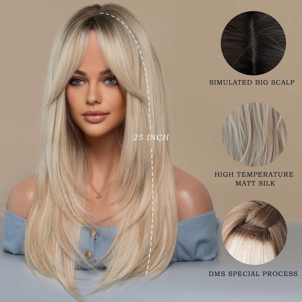 Honey Blonde Wig with Bangs Long Brown Wigs for Women Human Hair Wigs - Wigtrends