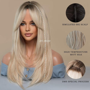 Honey Blonde Wig with Bangs Long Brown Wigs for Women Human Hair Wigs - Wigtrends