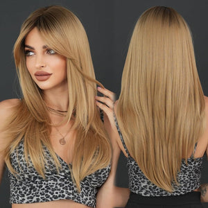 Honey Blonde Wig with Bangs Long Brown Wigs for Women Human Hair Wigs - Wigtrends