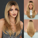 Honey Blonde Wig with Bangs Long Brown Wigs for Women Human Hair Wigs - Wigtrends