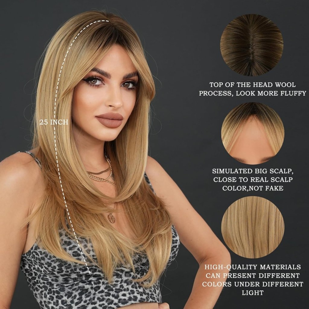 Honey Blonde Wig with Bangs Long Brown Wigs for Women Human Hair Wigs - Wigtrends