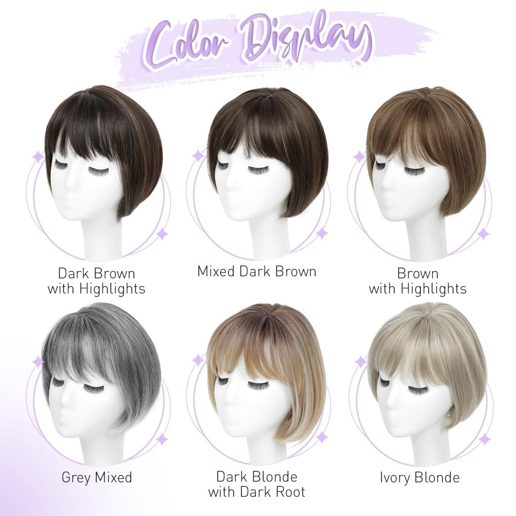 Human Hair Pieces Short Bob Hair Toppers with Bangs Side Part Hair - Wigtrends