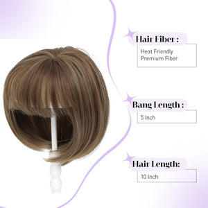 Human Hair Pieces Short Bob Hair Toppers with Bangs Side Part Hair - Wigtrends