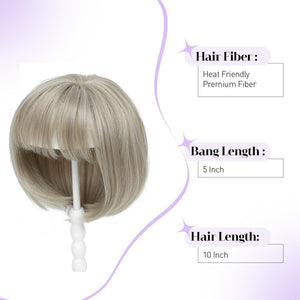 Human Hair Pieces Short Bob Hair Toppers with Bangs Side Part Hair - Wigtrends