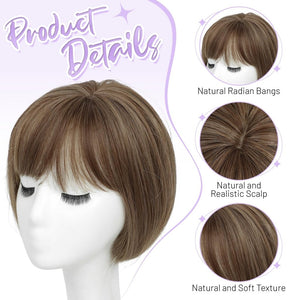 Human Hair Pieces Short Bob Hair Toppers with Bangs Side Part Hair - Wigtrends